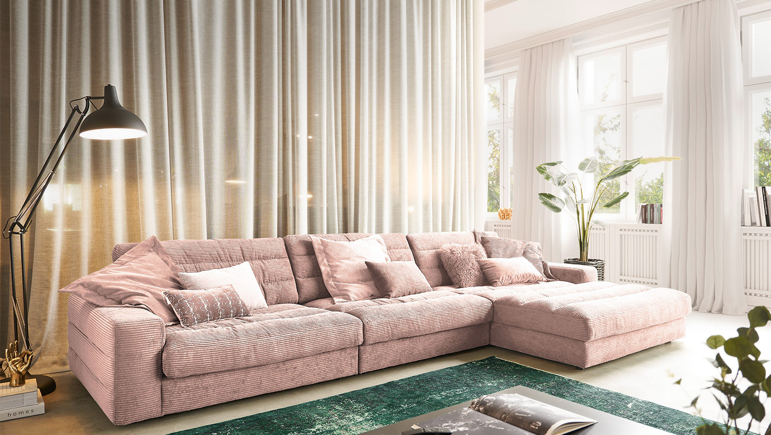 KAWOLA Sofa LANA XL Ecksofa Cord rosa, Rechts