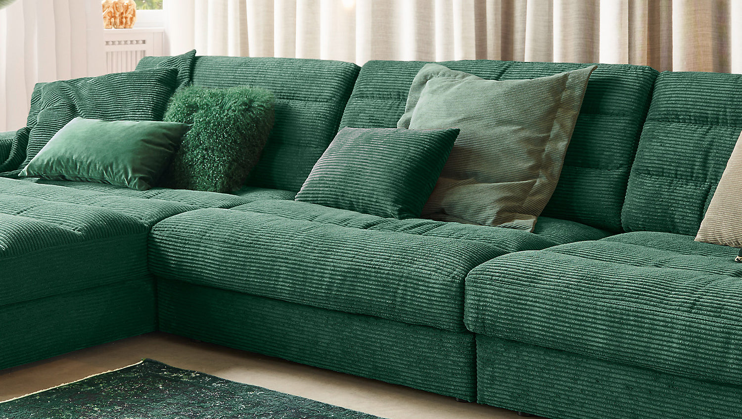 KAWOLA Sofa LANA XL Ecksofa Cord smaragd