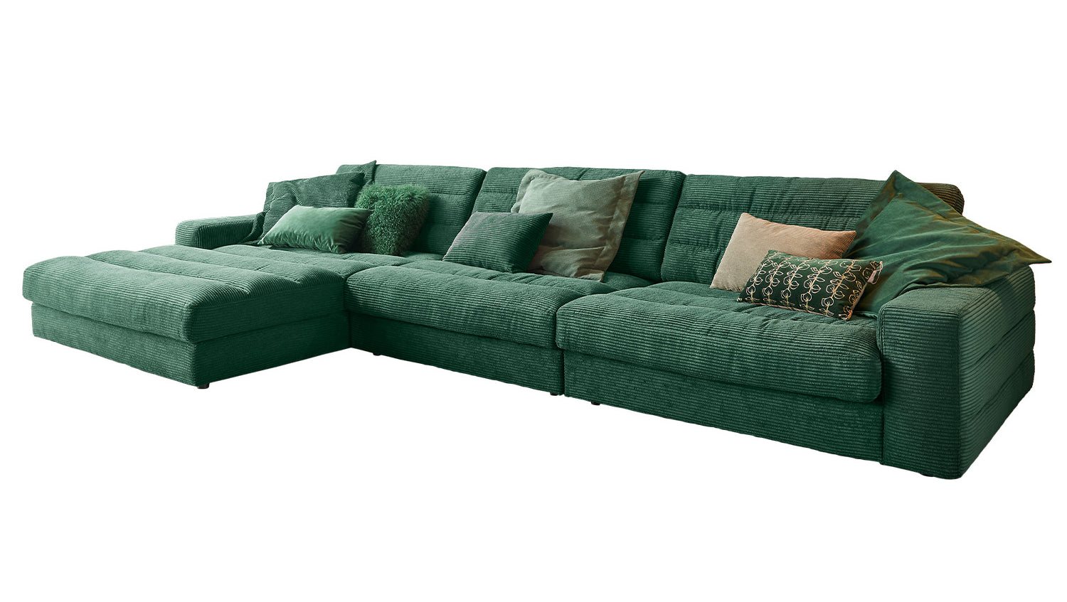 KAWOLA Sofa LANA XL Ecksofa Cord smaragd