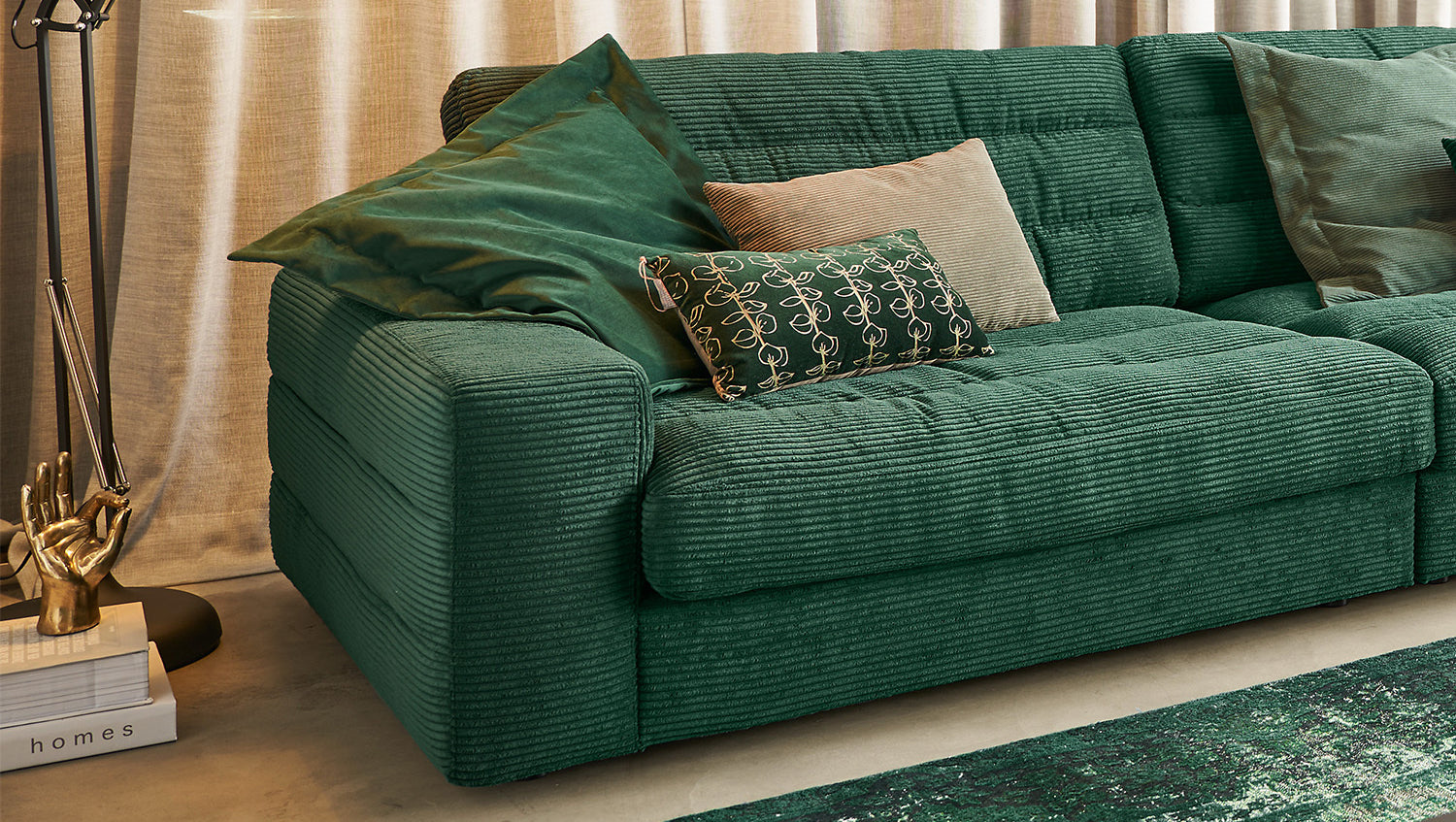 KAWOLA Sofa LANA XL Ecksofa Cord smaragd