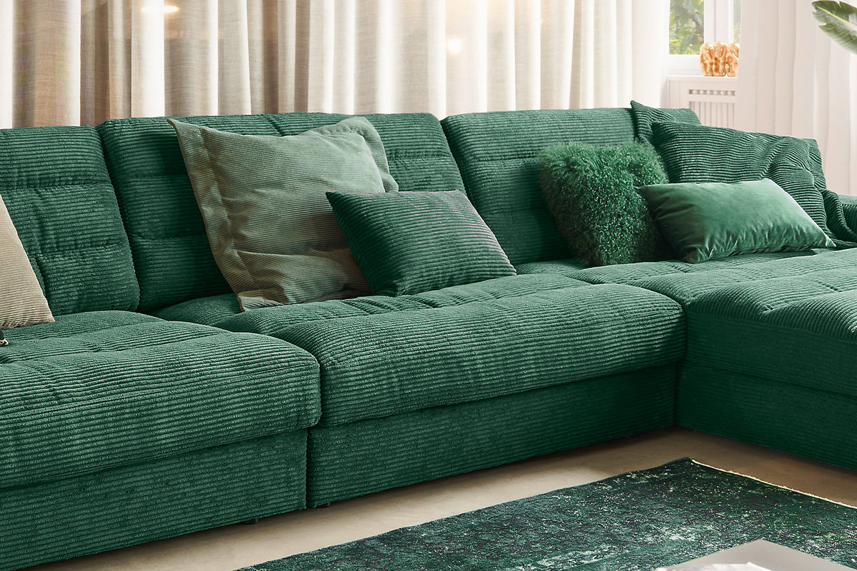 KAWOLA Sofa LANA XL Ecksofa Cord smaragd