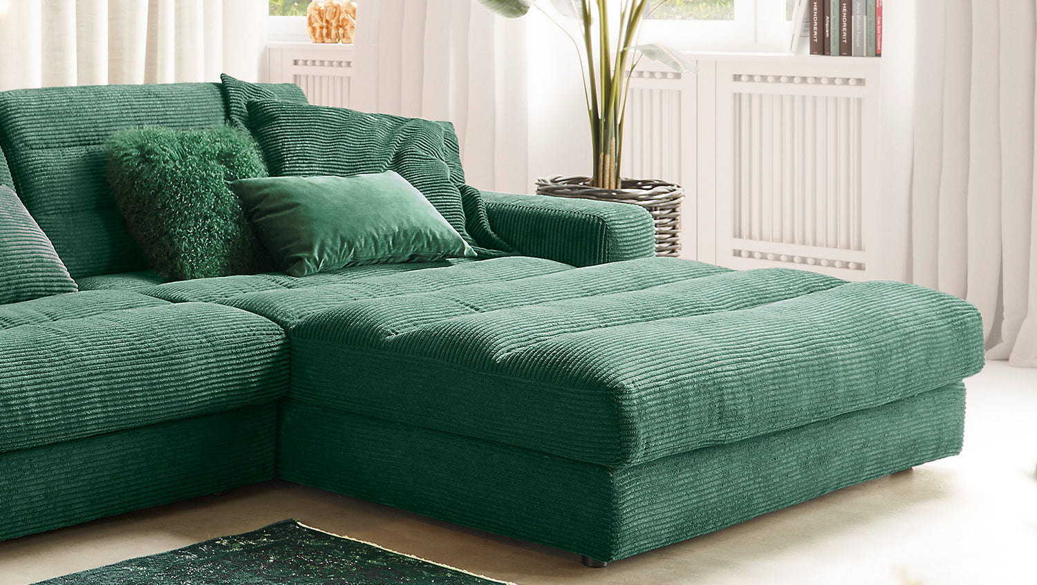 KAWOLA Sofa LANA XL Ecksofa Cord smaragd