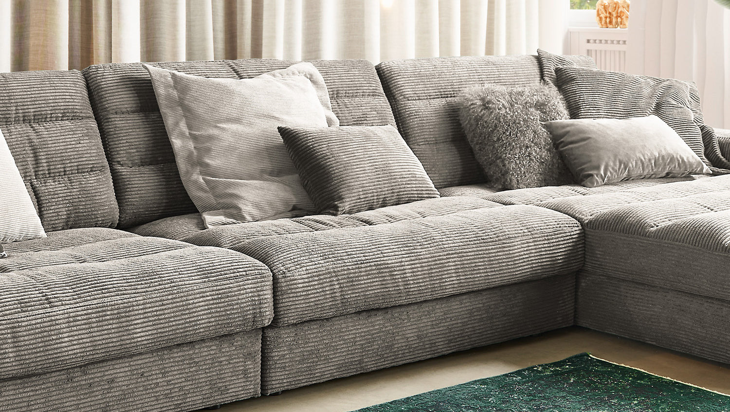 KAWOLA Sofa LANA XL Ecksofa Cord steingrau