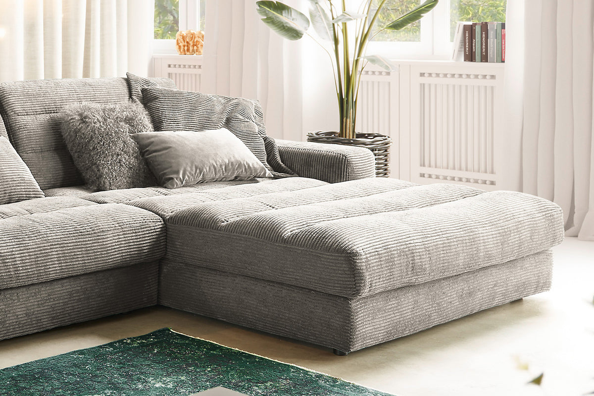 KAWOLA Sofa LANA XL Ecksofa Cord steingrau