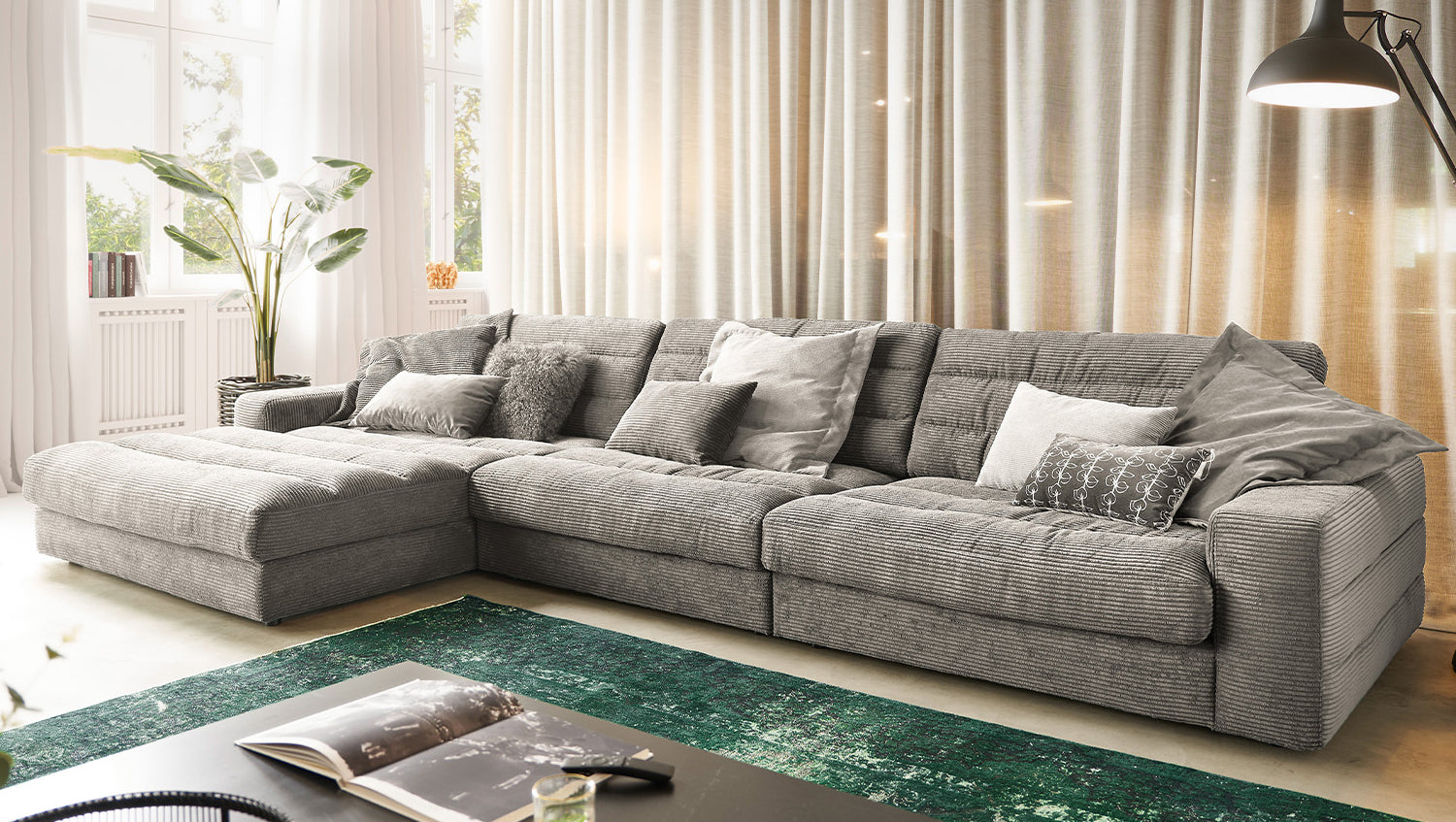 KAWOLA Sofa LANA XL Ecksofa Cord steingrau