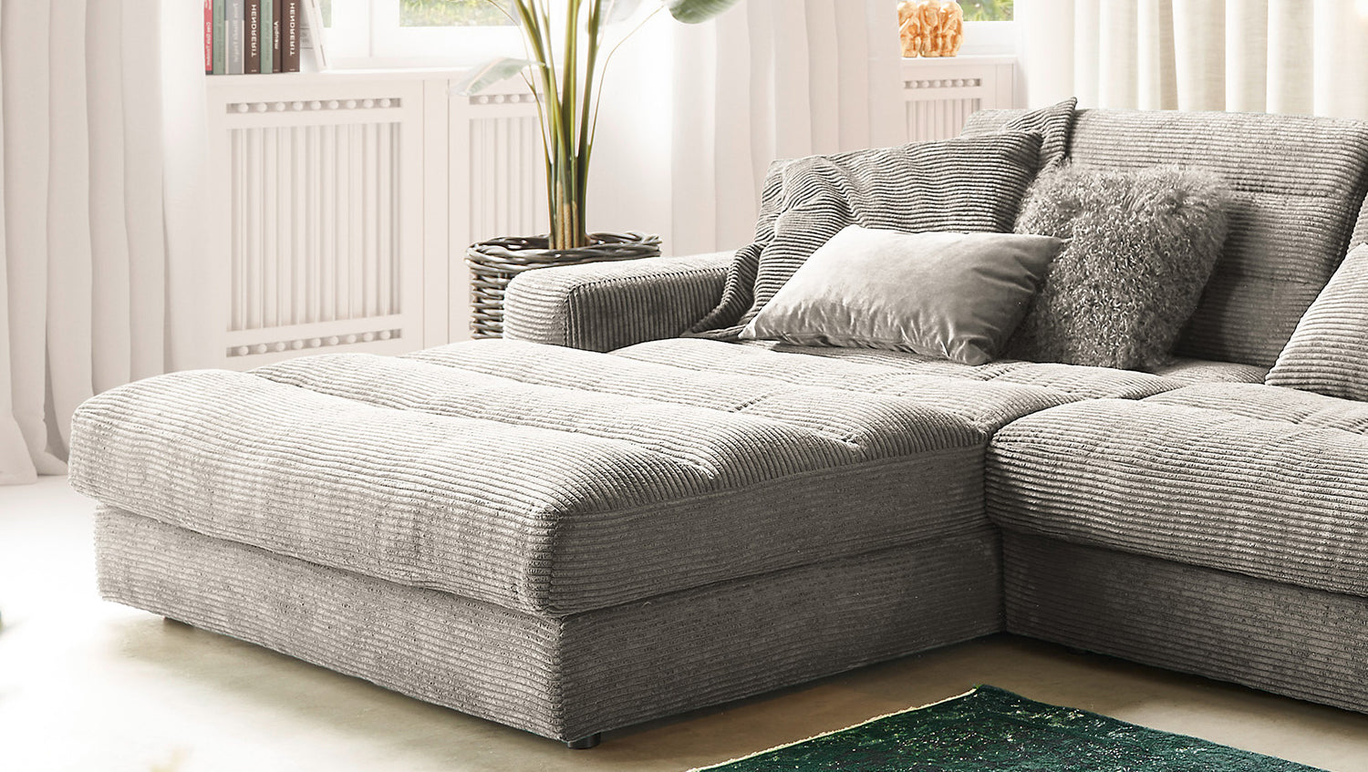 KAWOLA Sofa LANA XL Ecksofa Cord steingrau
