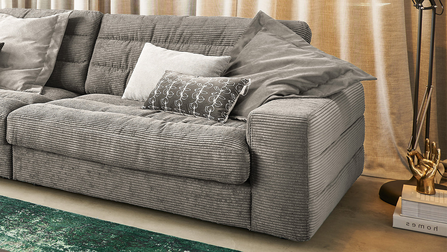 KAWOLA Sofa LANA XL Ecksofa Cord steingrau