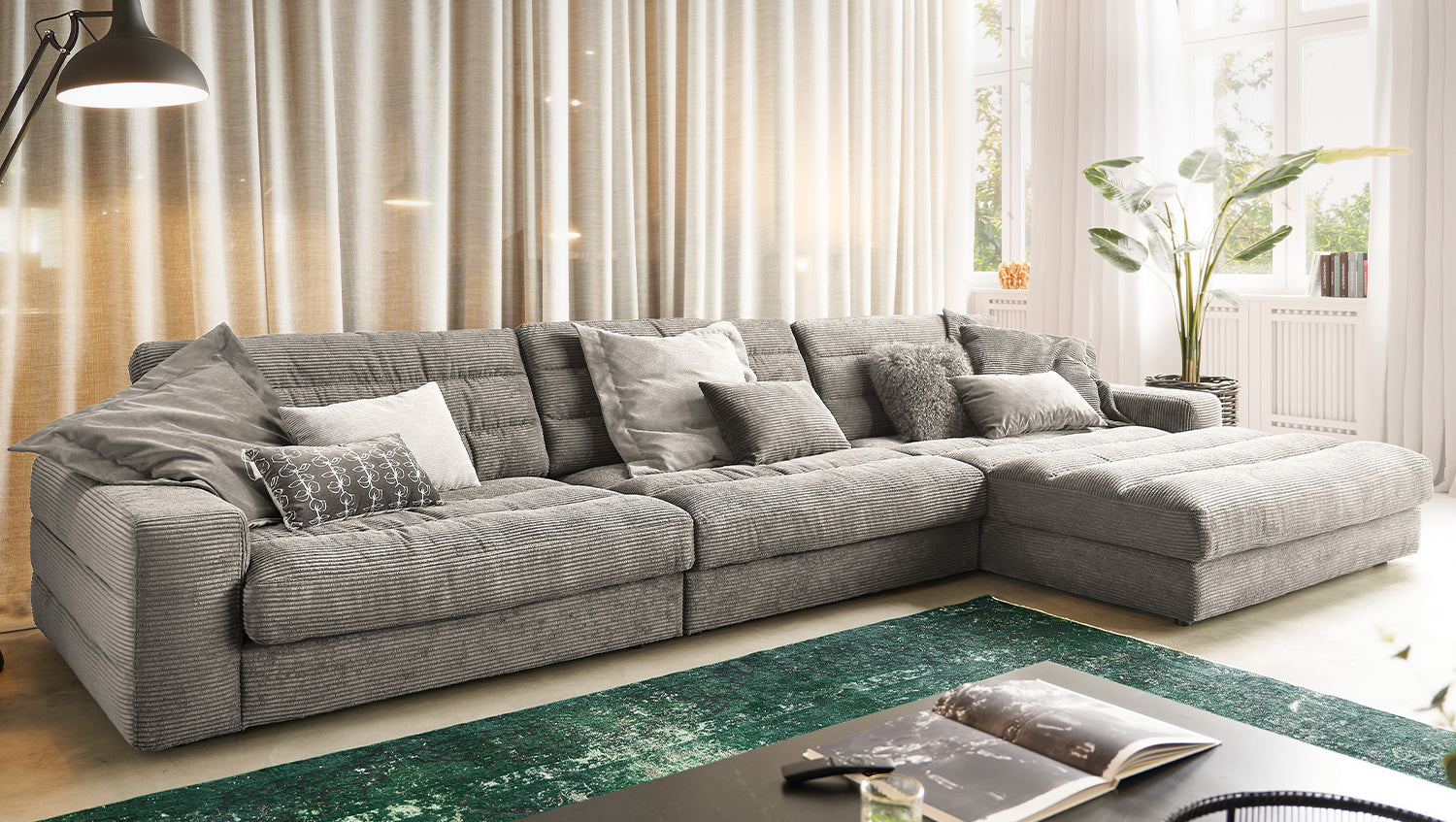 KAWOLA Sofa LANA XL Ecksofa Cord steingrau