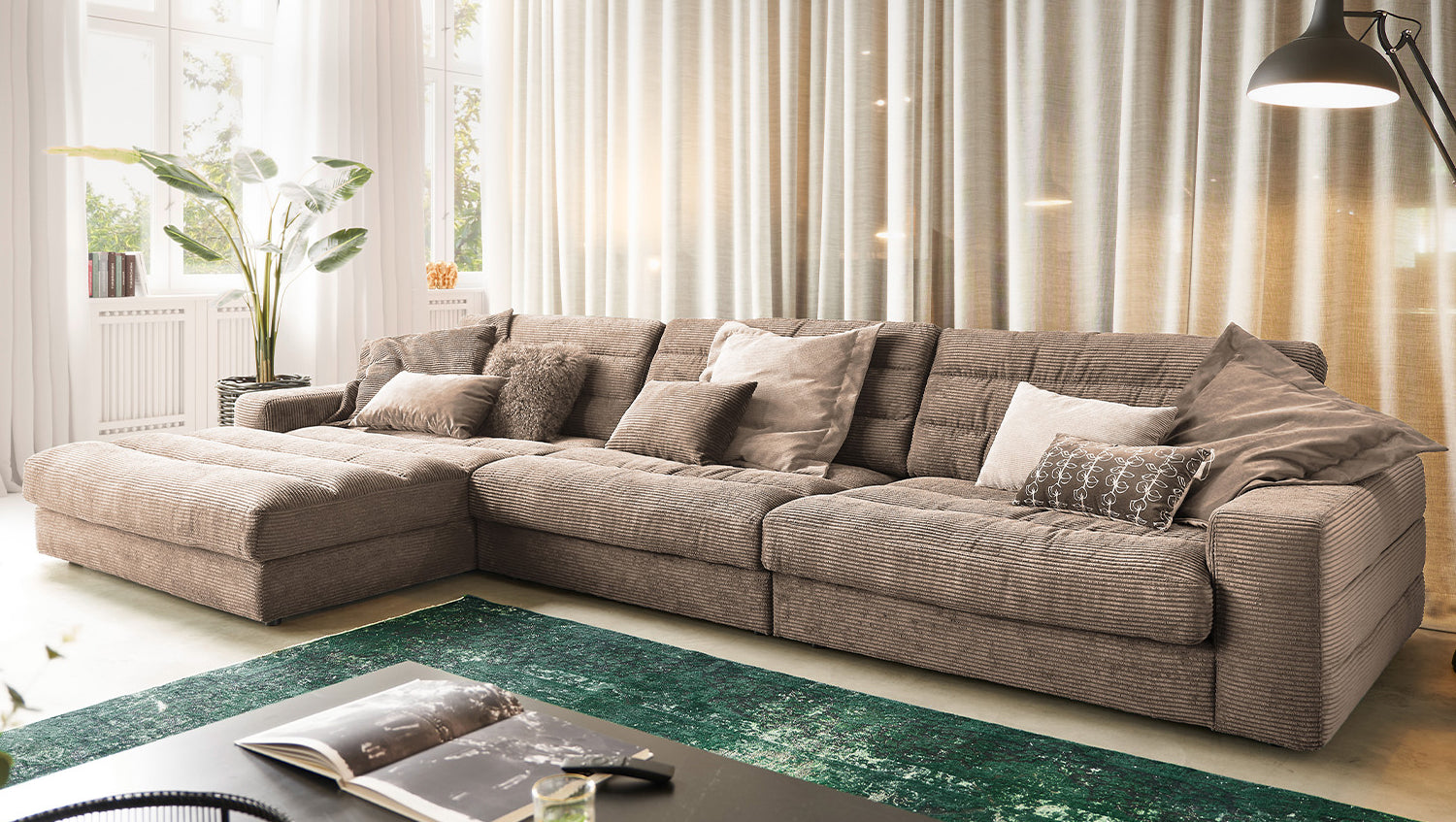 KAWOLA Sofa LANA XL Ecksofa Cord taupe