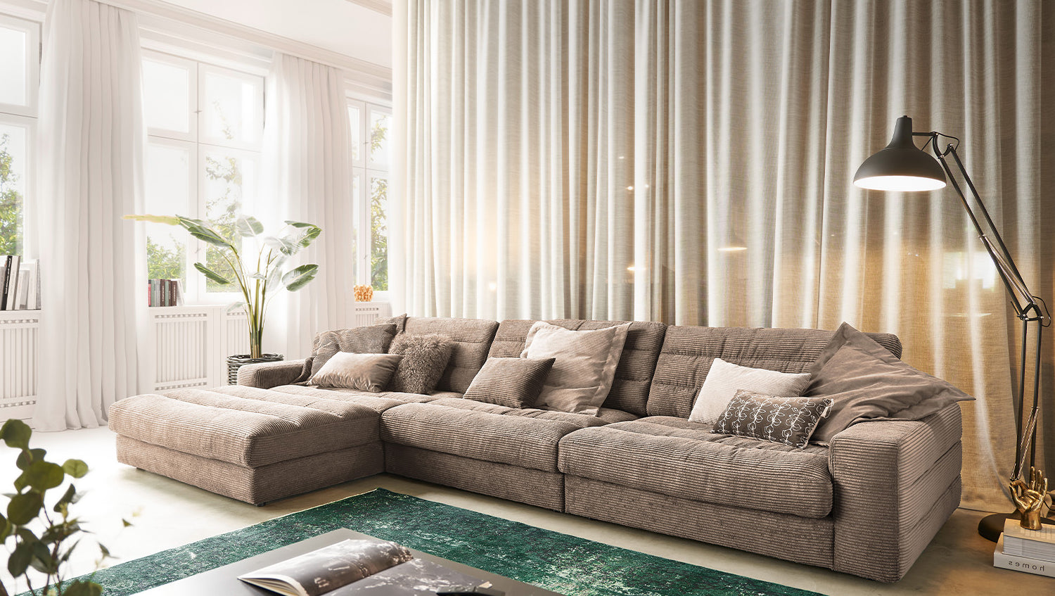 KAWOLA Sofa LANA XL Ecksofa Cord taupe, Links