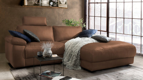 KAWOLA Sofa LOLA Ecksofa Leder braun mit motorischer Relaxfunktion, 233 x 178, Rechts