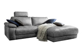 KAWOLA Sofa LOLA Ecksofa Leder grau mit motorischer Relaxfunktion