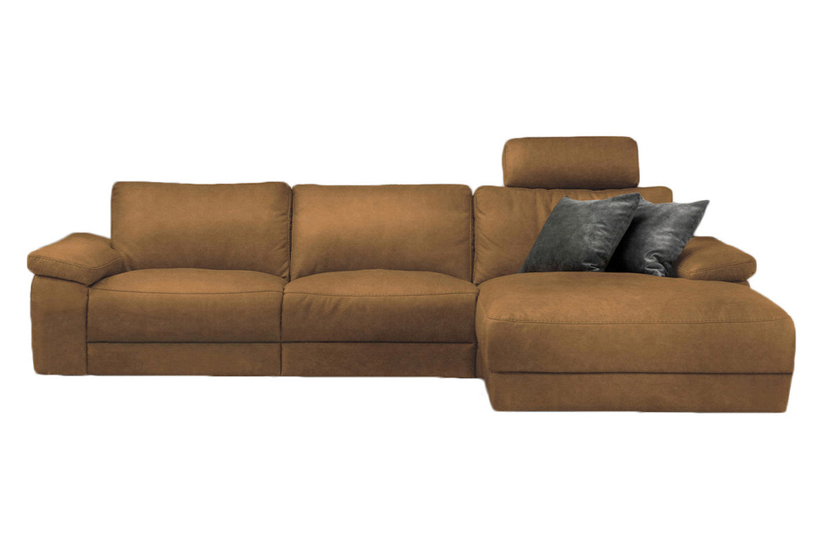 KAWOLA Sofa LOLA Ecksofa Stoff cognac mit motorischer Relaxfunktion