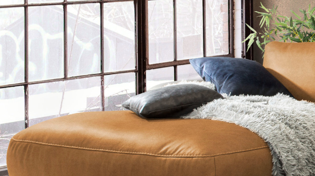 KAWOLA Sofa LOLA Ecksofa Stoff cognac mit motorischer Relaxfunktion