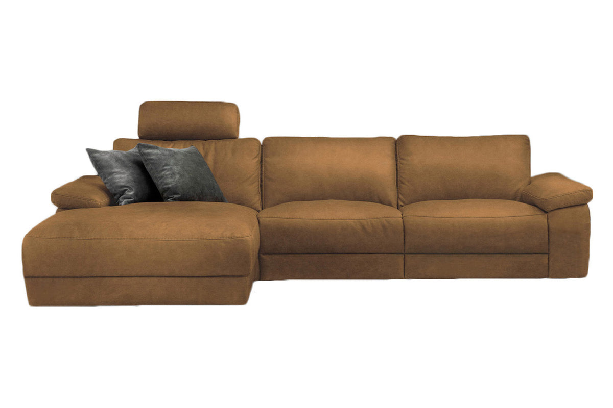 KAWOLA Sofa LOLA Ecksofa Stoff cognac mit motorischer Relaxfunktion