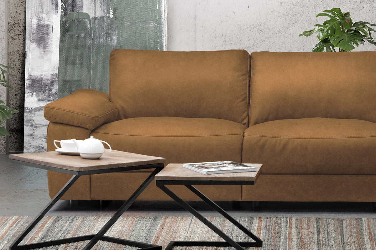 KAWOLA Sofa LOLA Ecksofa Stoff cognac mit motorischer Relaxfunktion