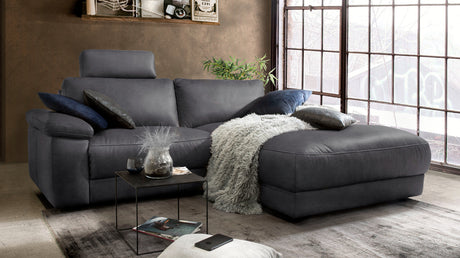 KAWOLA Sofa LOLA Ecksofa Stoff schwarz mit motorischer Relaxfunktion, 233 x 178, Rechts