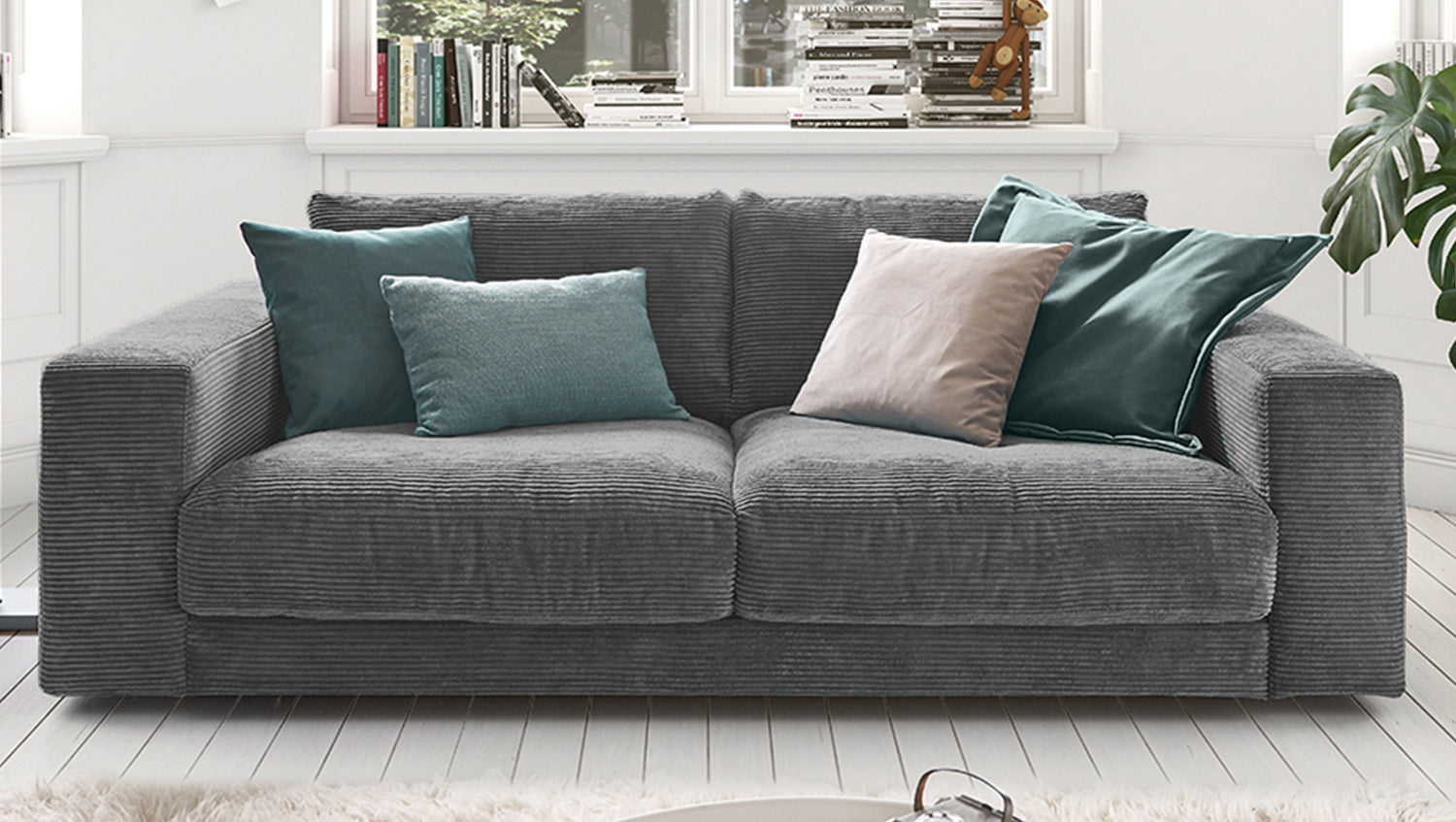 KAWOLA Sofa MADELINE 2-Sitzer Cord grau