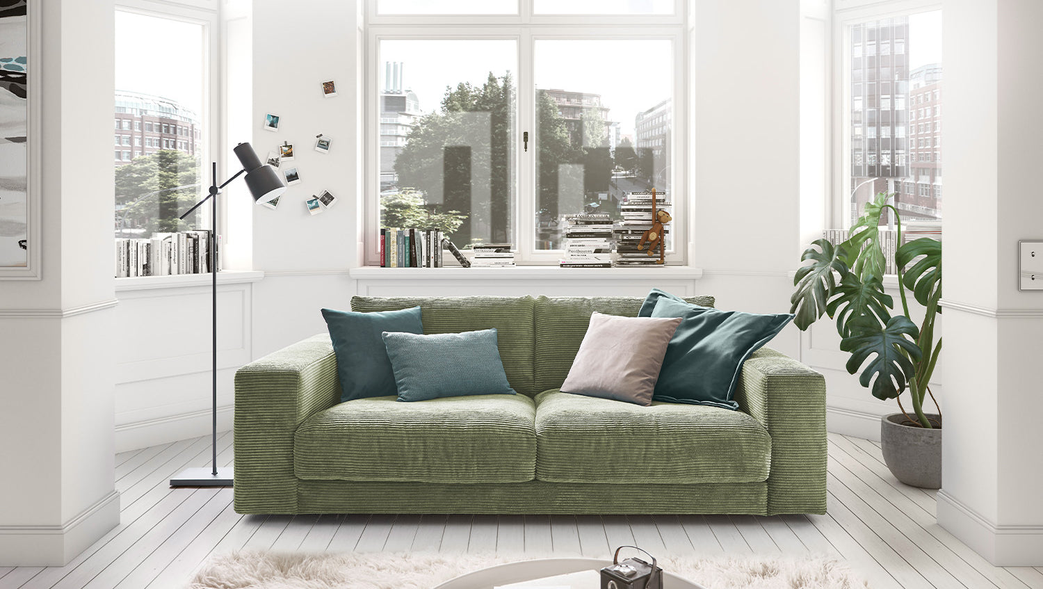 KAWOLA Sofa MADELINE 2-Sitzer Cord olivgrün