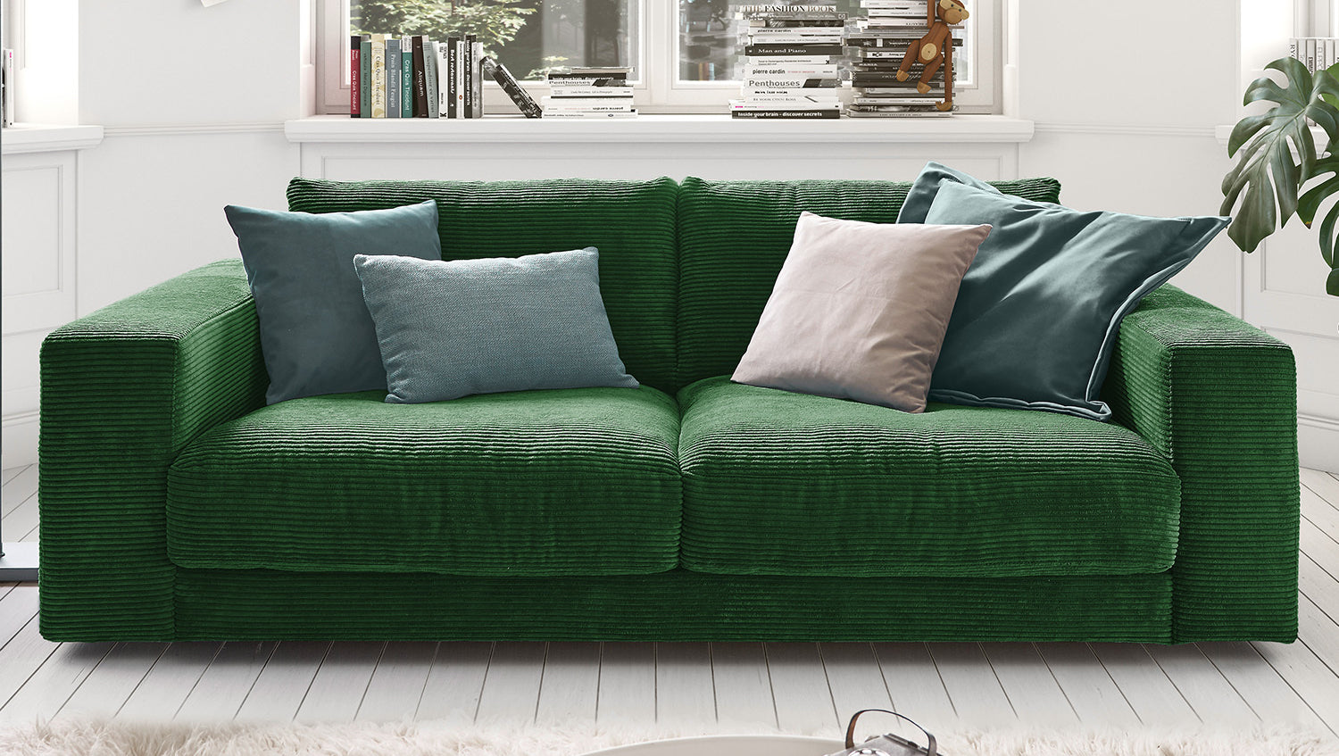 KAWOLA Sofa MADELINE 2-Sitzer Cord smaragd