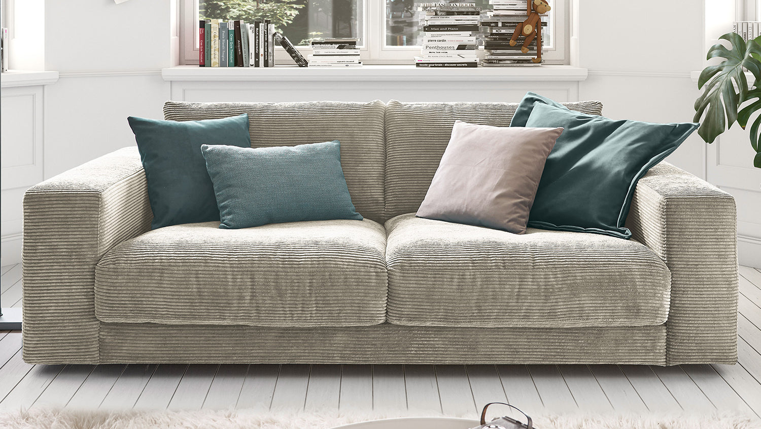 KAWOLA Sofa MADELINE 2-Sitzer Cord steingrau