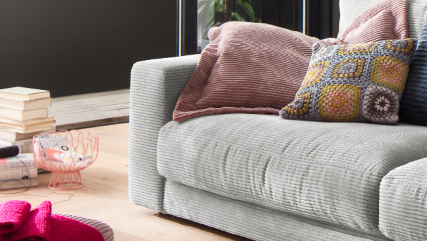 KAWOLA Sofa MADELINE 3-Sitzer Cord hellgrau