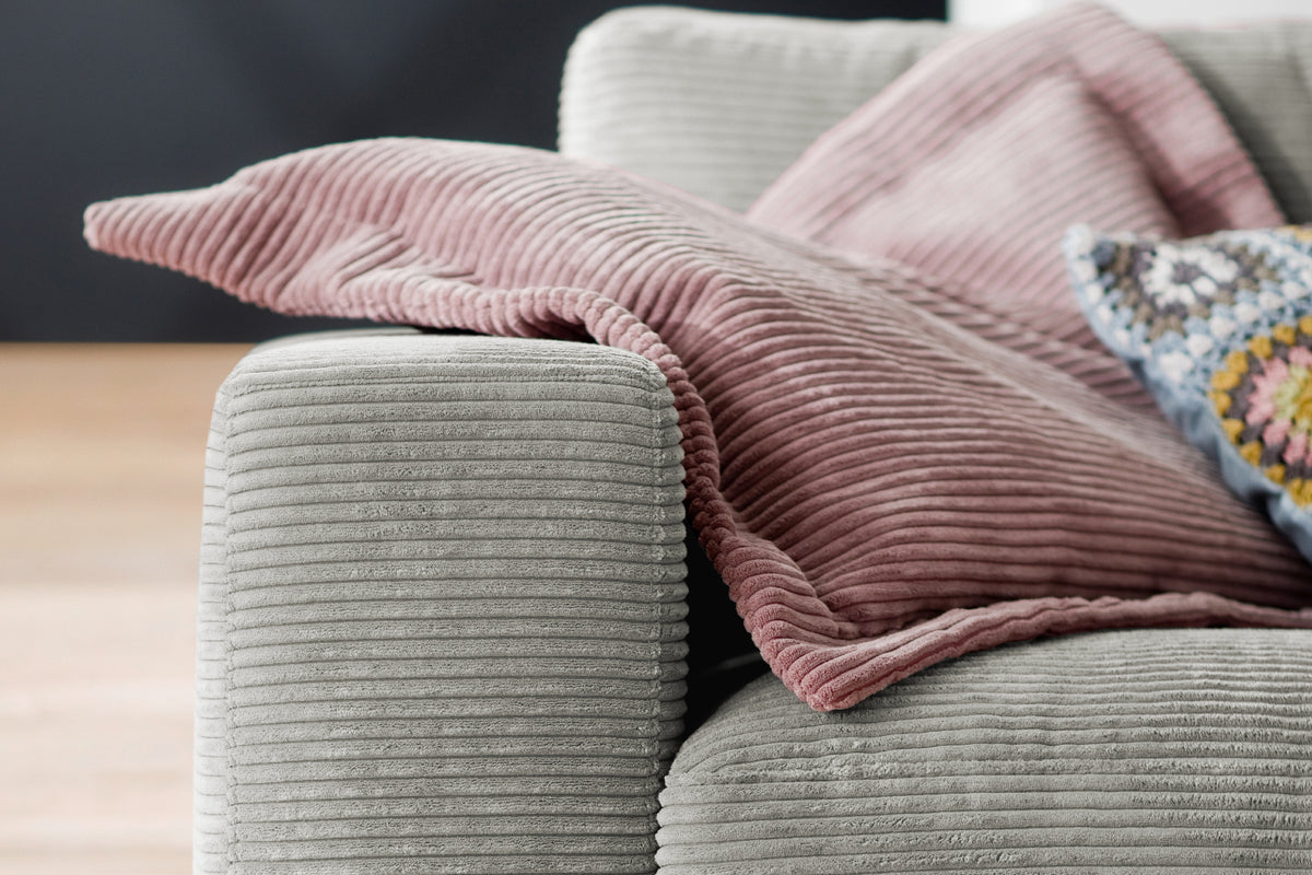 KAWOLA Sofa MADELINE 3-Sitzer Cord hellgrau