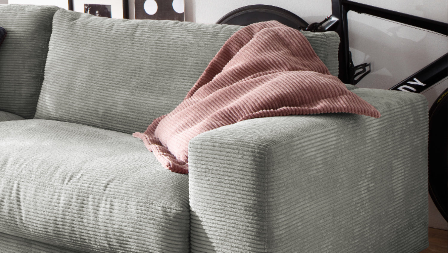 KAWOLA Sofa MADELINE 3-Sitzer Cord hellgrau