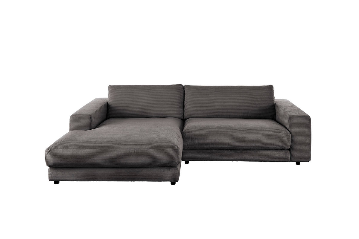KAWOLA Sofa MADELINE Ecksofa mit Longchair Cord grau
