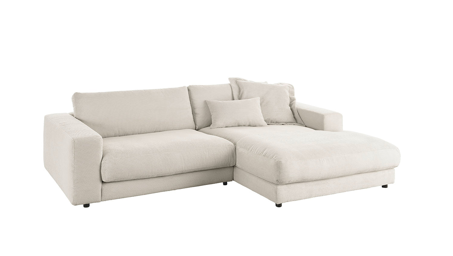 KAWOLA Sofa MADELINE Ecksofa mit Longchair Cord hellgrau