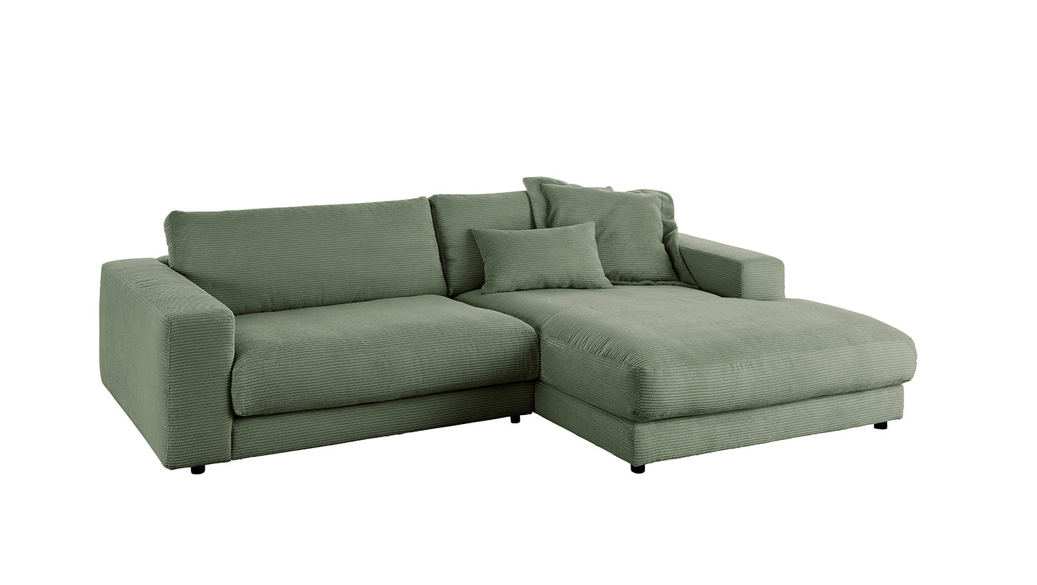KAWOLA Sofa MADELINE Ecksofa mit Longchair Cord olivgrün