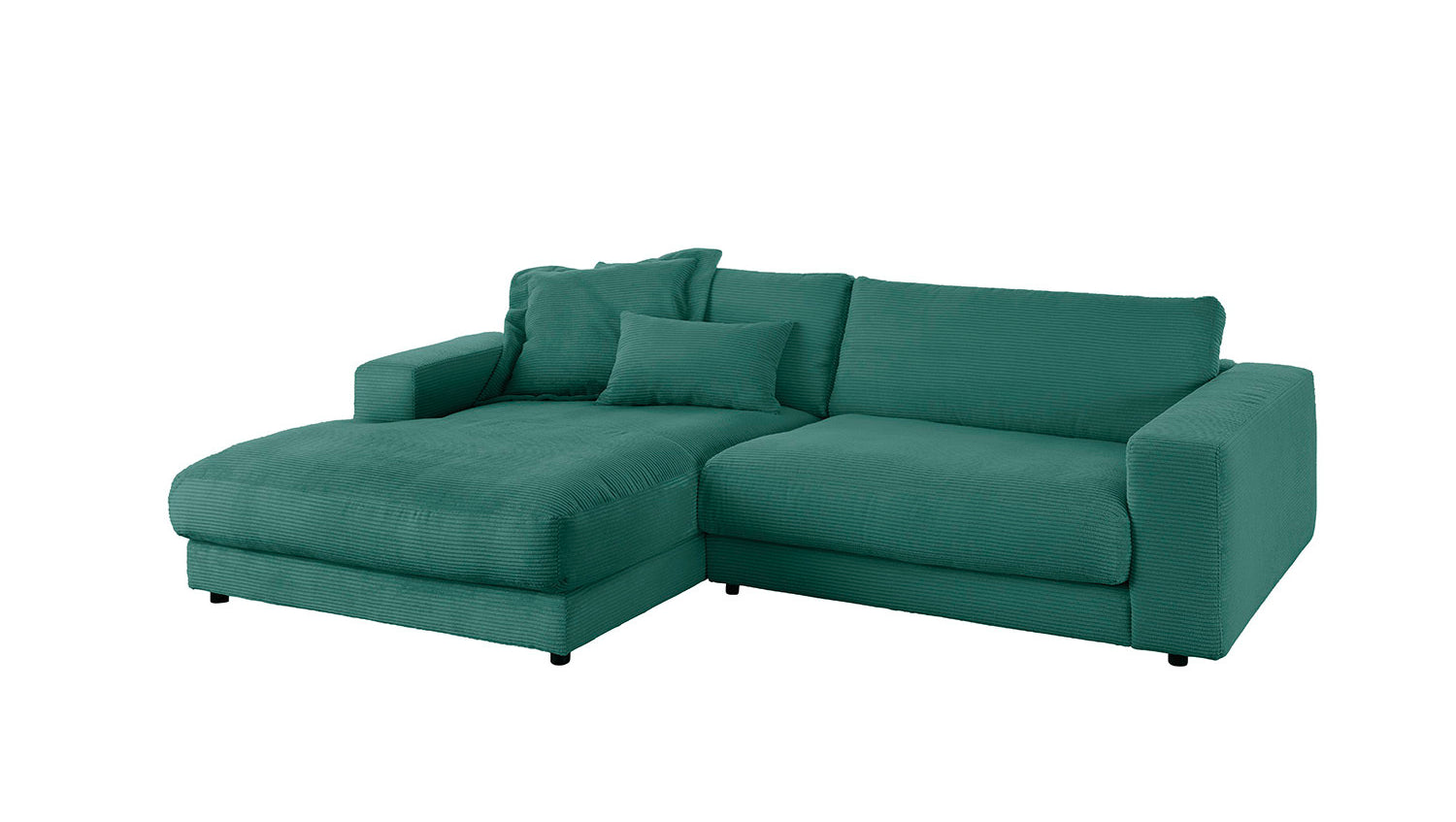 KAWOLA Sofa MADELINE Ecksofa mit Longchair Cord smaragd