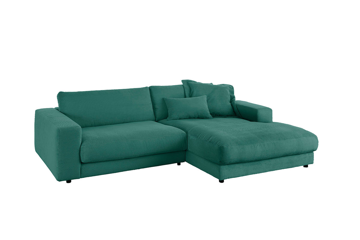 KAWOLA Sofa MADELINE Ecksofa mit Longchair Cord smaragd