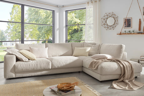 KAWOLA Sofa MADELINE Ecksofa mit Recamiere Cord cremeweiß