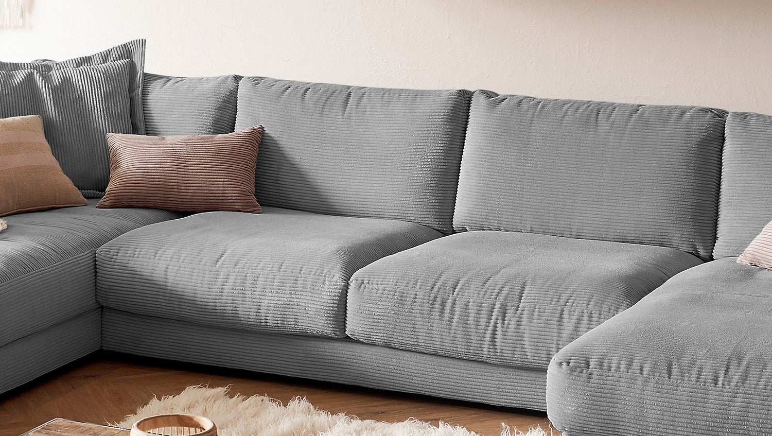 KAWOLA Sofa MADELINE Wohnlandschaft U-Form Cord grau