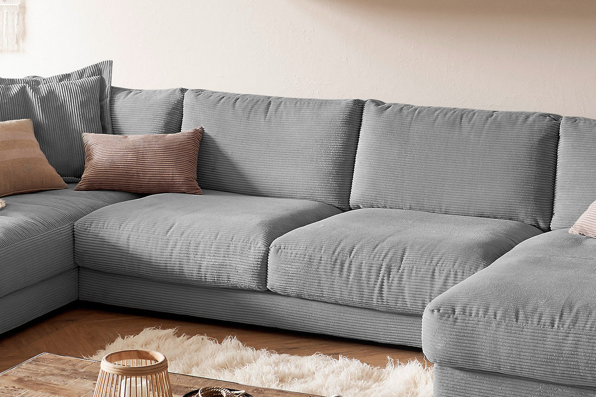 KAWOLA Sofa MADELINE Wohnlandschaft U-Form Cord grau