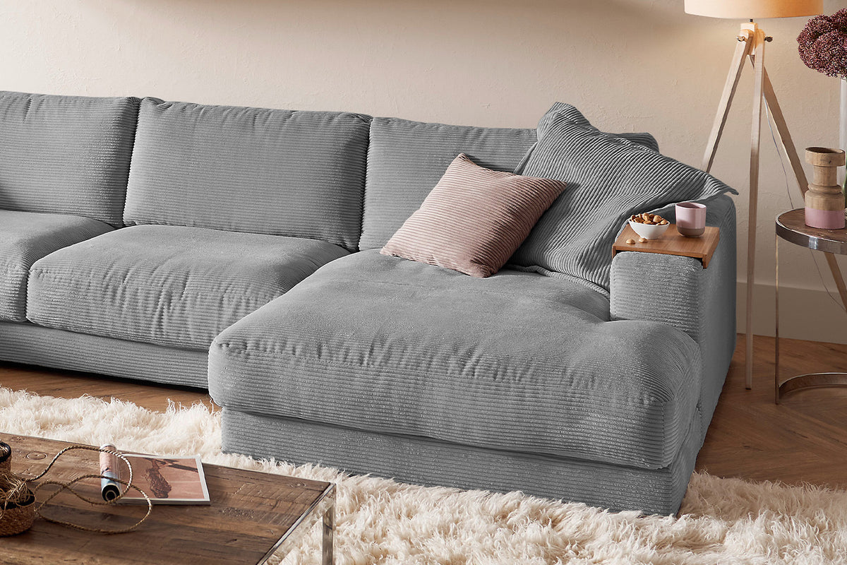 KAWOLA Sofa MADELINE Wohnlandschaft U-Form Cord grau