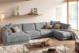 KAWOLA Sofa MADELINE Wohnlandschaft U-Form Cord grau