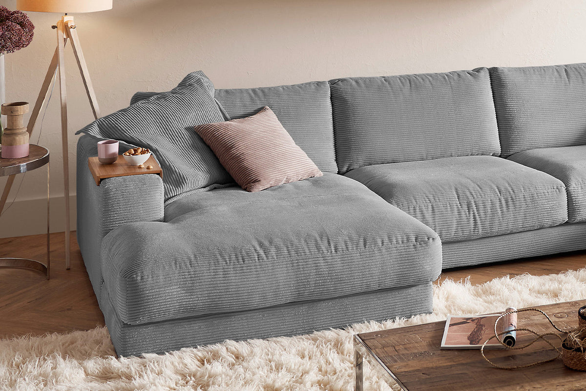KAWOLA Sofa MADELINE Wohnlandschaft U-Form Cord grau