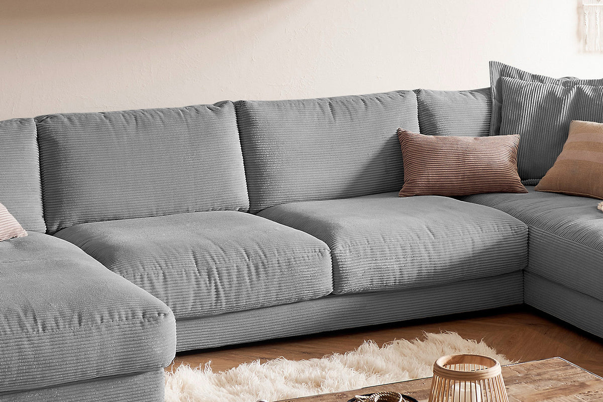 KAWOLA Sofa MADELINE Wohnlandschaft U-Form Cord grau
