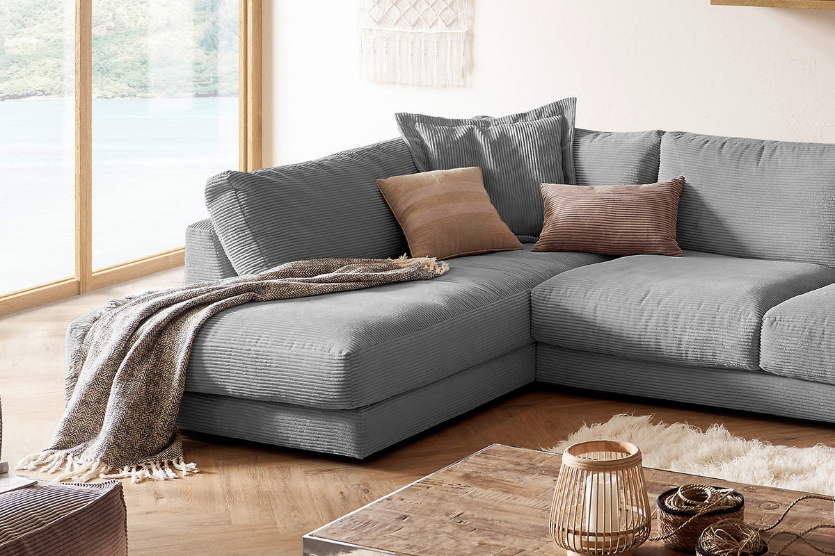 KAWOLA Sofa MADELINE Wohnlandschaft U-Form Cord grau