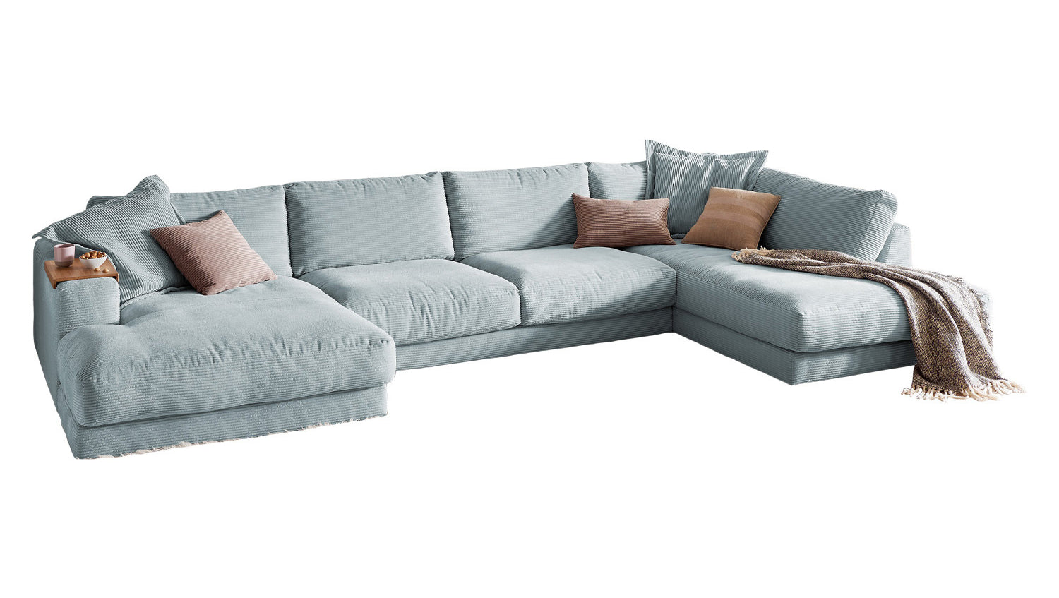 KAWOLA Sofa MADELINE Wohnlandschaft U-Form Cord hellblau