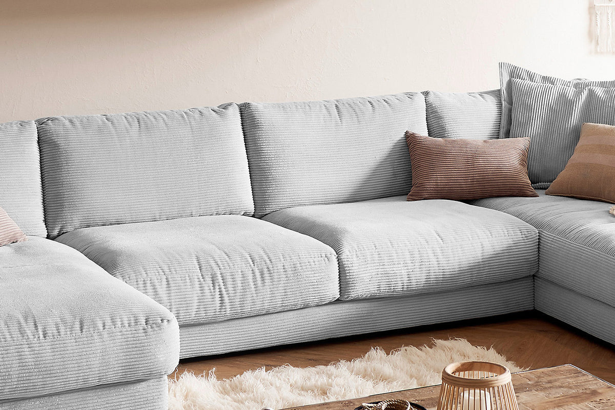 KAWOLA Sofa MADELINE Wohnlandschaft U-Form Cord hellgrau