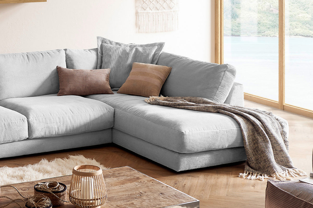 KAWOLA Sofa MADELINE Wohnlandschaft U-Form Cord hellgrau