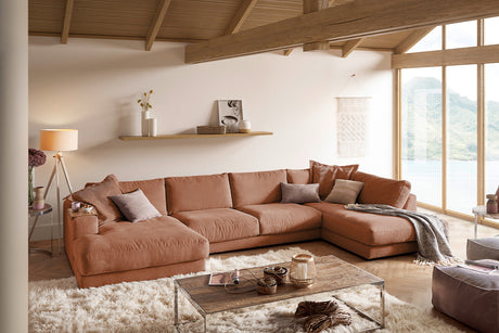 KAWOLA Sofa MADELINE Wohnlandschaft U-Form Cord rost, Links