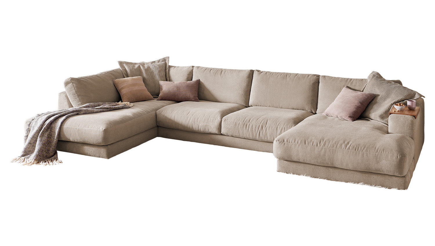 KAWOLA Sofa MADELINE Wohnlandschaft U-Form Cord taupe