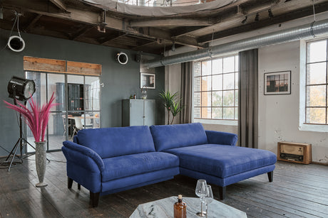 KAWOLA Sofa MALTA Ecksofa Stoff blau, Rechts, Ohne Zusatzausstattung, Relaxfunktion