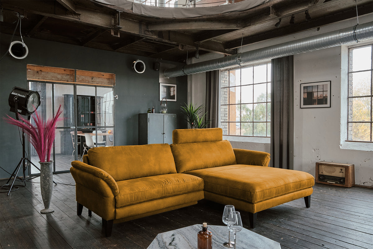KAWOLA Sofa MALTA Ecksofa Stoff gold