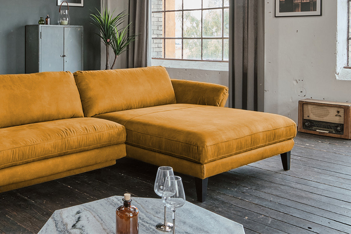 KAWOLA Sofa MALTA Ecksofa Stoff gold