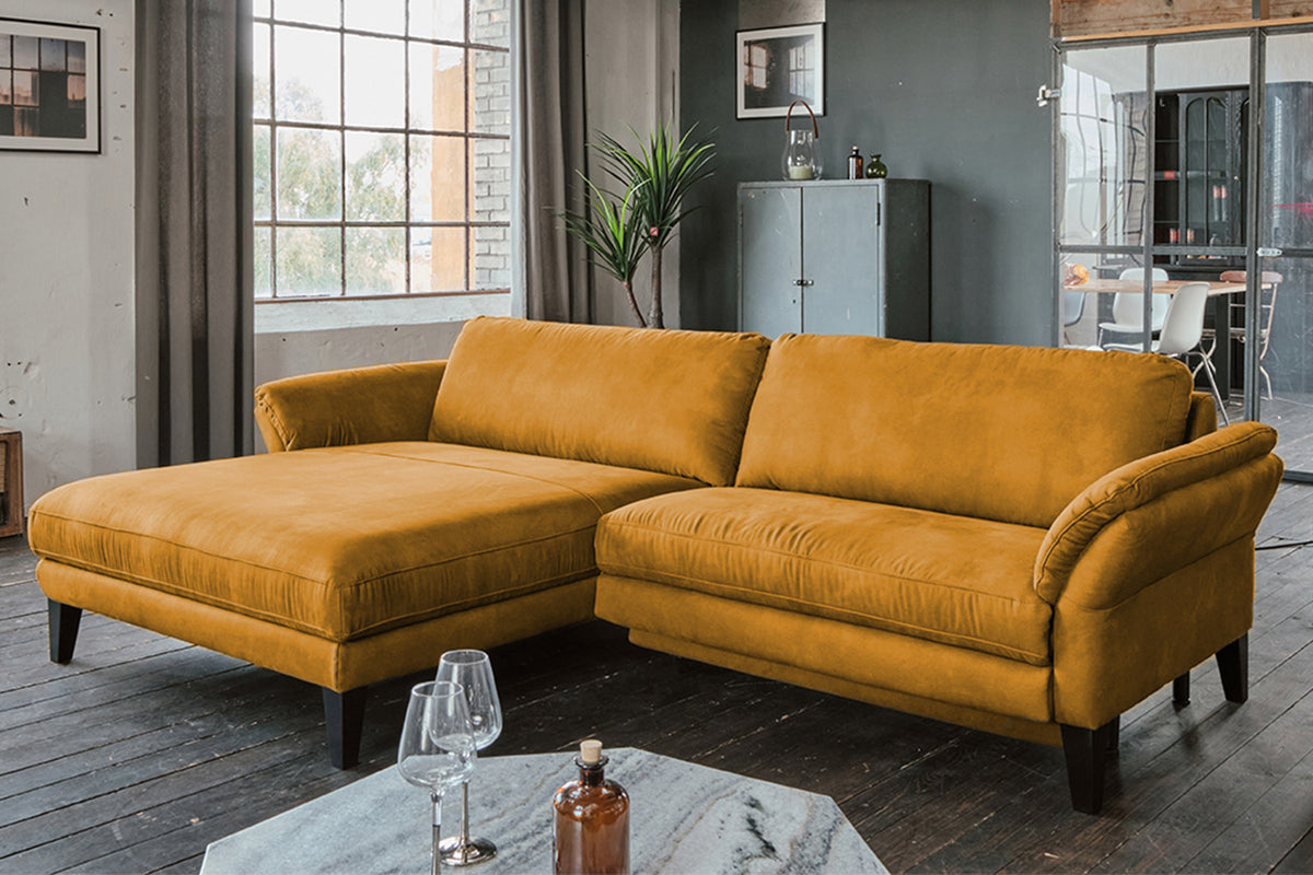KAWOLA Sofa MALTA Ecksofa Stoff gold